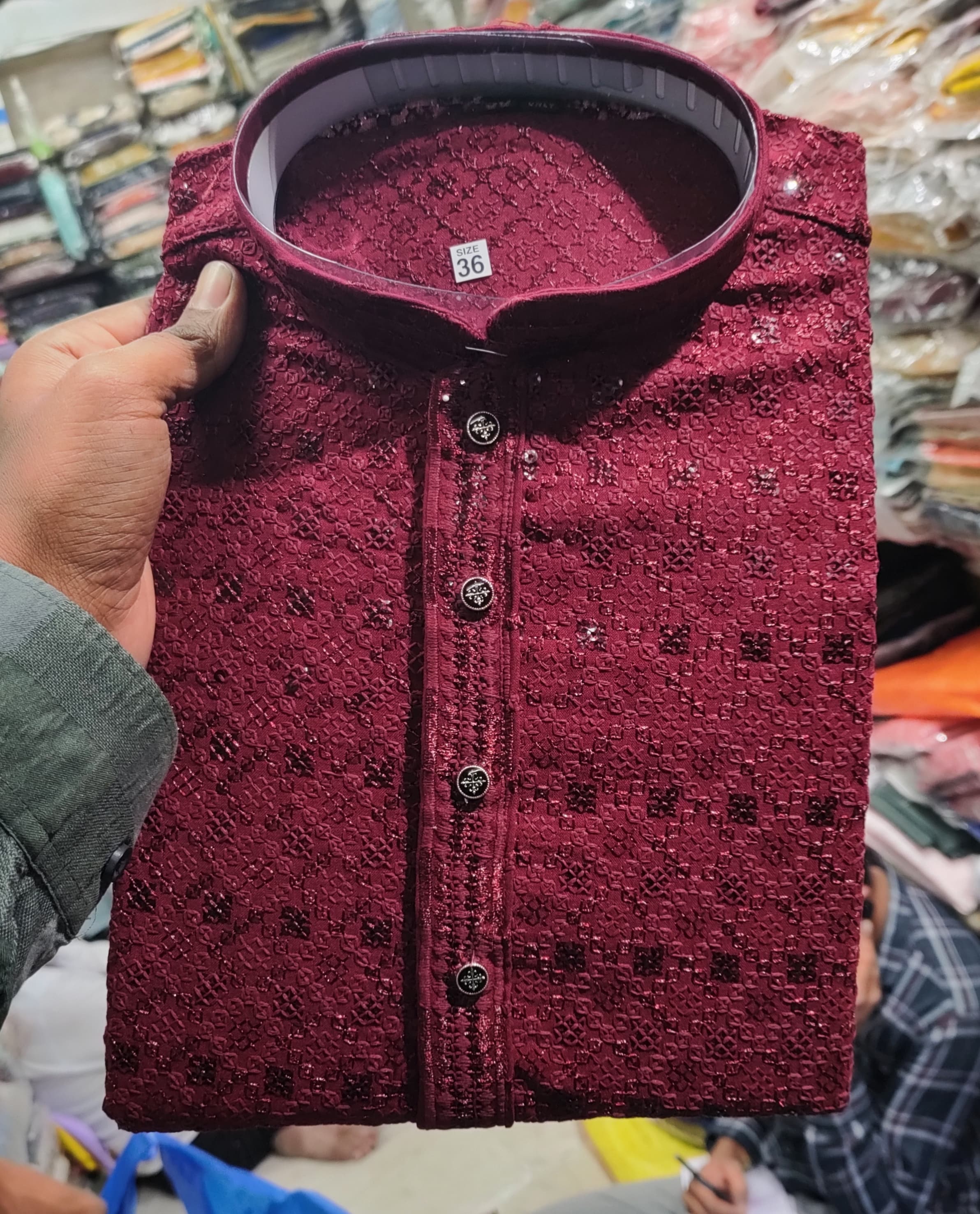 Embrace Tradition with Style: The Classic Red Chikan Men's Kurta | AADI STORES | Hathikhana Corner, Ratanpole, Ahmedabad-380001