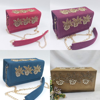 Elegant Velvet Embroidered Clutch – Perfect for Every Celebration | A V ENTERPRISES | DWARIKAPURI S 50 LANE NO 7 OPPOSITE RPA ROAD SANJAY COLONY PANIPECH LANDMARK Near Radha Krishan Mandir