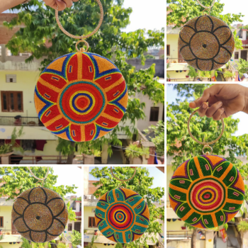 Party Wear Beaded Clutch – Elegant Sling Clutch with Gold Chain & Metal Stone Handle | A V ENTERPRISES | DWARIKAPURI S 50 LANE NO 7 OPPOSITE RPA ROAD SANJAY COLONY PANIPECH LANDMARK Near Radha Krishan Mandir