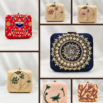 Handwork Clutch – 6.5x6.5 Inch Cotton Fabric Clutch with Chain for Ethnic Look | A V ENTERPRISES | DWARIKAPURI S 50 LANE NO 7 OPPOSITE RPA ROAD SANJAY COLONY PANIPECH LANDMARK Near Radha Krishan Mandir