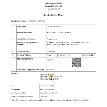 VIMAL GOYAL FABRICS | 08HYAPS1162N1ZX