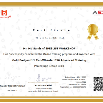 MD SAMIR | Bs6 training certificate