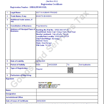 BHAKTA BHAWAN - GST CERTIFICATE in NABADWIP