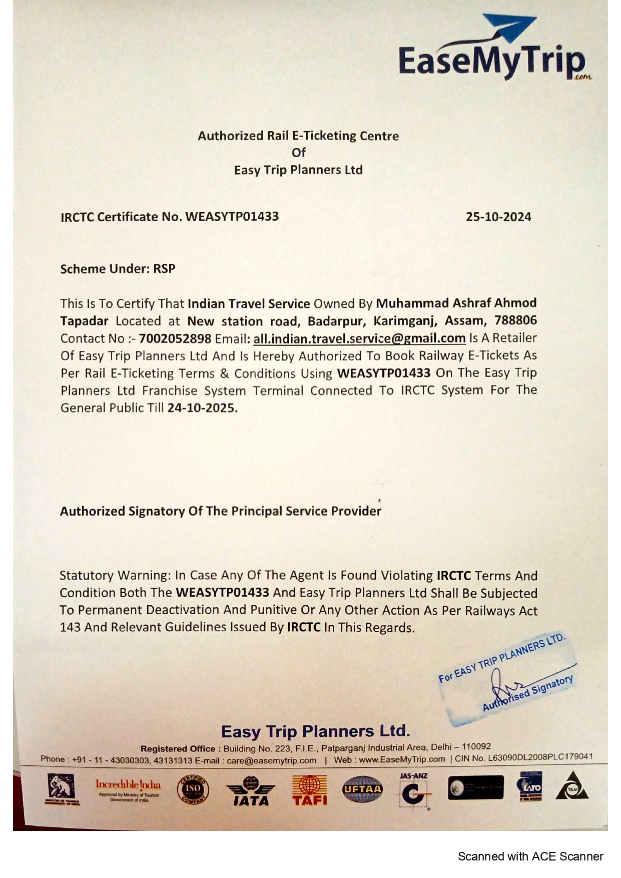 MD ASHRAF AHMOD TAPADAR | Ease My Trip 2nd year