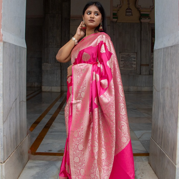  Pink Banarasi Mashru Silk Saree with Blouse M D SAREES A 30 19 S HANUMAN PHATAK PILIKOTHI VARANASI, 221001