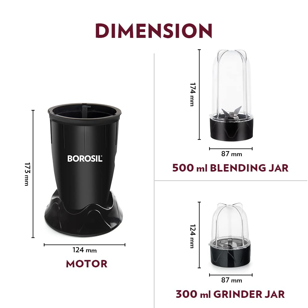 Borosil Plastic Nutrifresh Pb31 Portable Mini-Blender & Grinder, 500 Ml Blending Jar, 300 Ml Chutney Jar, For Blending Smoothies & Chutneys, Dry Grinding Spices, Black, 400W-https://media.vyaparify.com/vcards/products/229017/product_1747204980_68243b74a5135.png Image