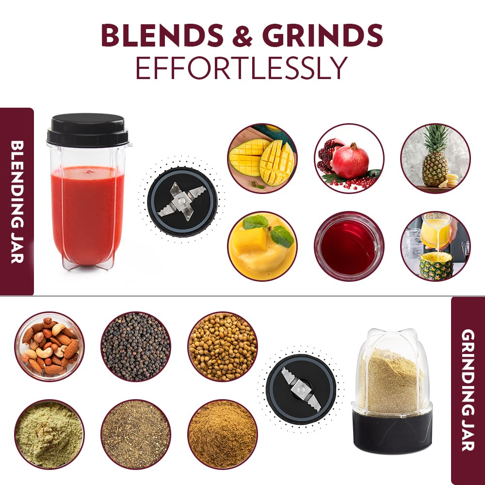 Borosil Plastic Nutrifresh Pb31 Portable Mini-Blender & Grinder, 500 Ml Blending Jar, 300 Ml Chutney Jar, For Blending Smoothies & Chutneys, Dry Grinding Spices, Black, 400W-https://media.vyaparify.com/vcards/products/229018/product_1747204980_68243b74c0a2c.png Image