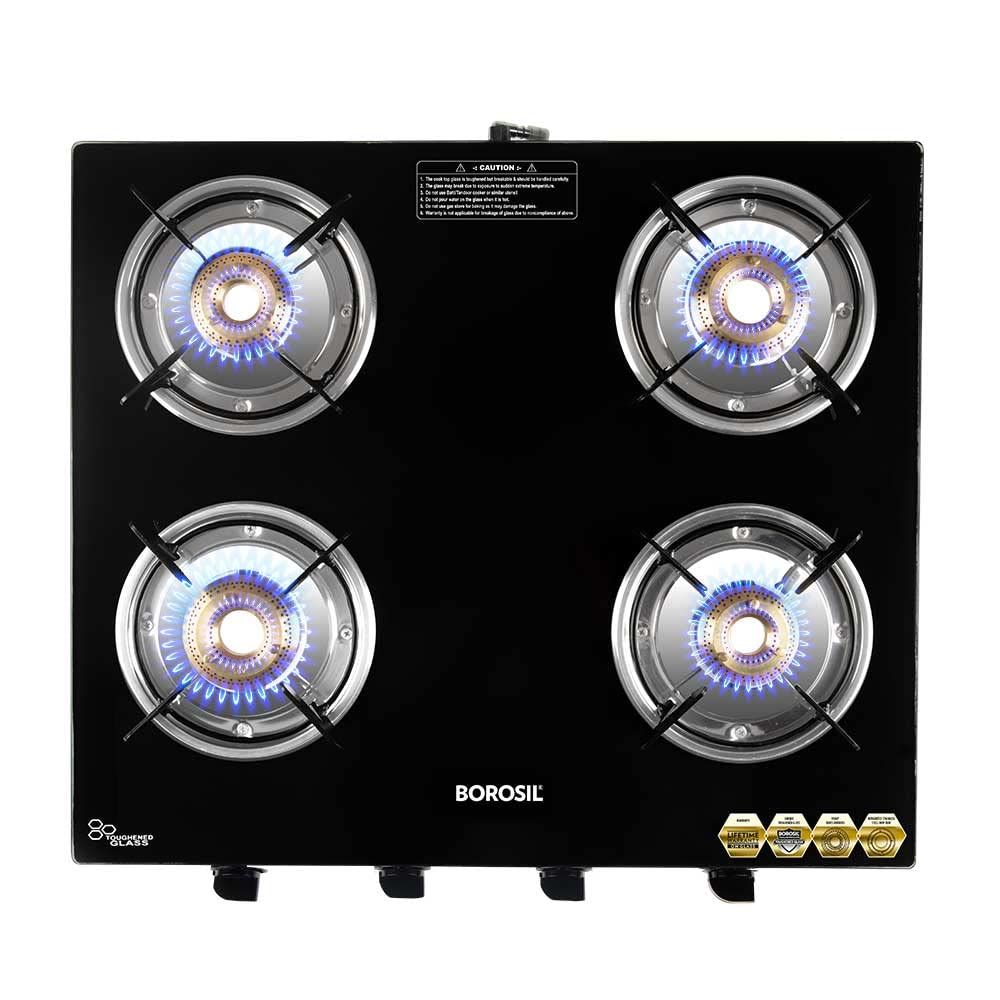 Borosil Blaze Glass-top Gas Stove, 4 Burners 6mm Toughened Glass, Heavy Brass Burners(2 years product warranty, 5 years Glass Top Warranty)-https://media.vyaparify.com/vcards/products/229091/product_1747206368_682440e09a166.png Image