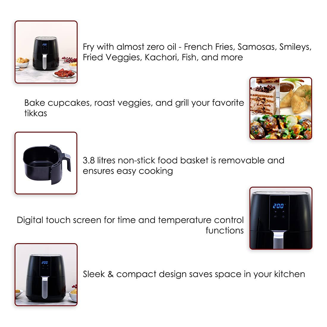 Wonderchef Prato Air Fryer, 3.8 Litres Non-Stick Basket, Auto shut-off, Timer And Temperature Control, 1 Years Warranty, 1450W, Black-https://media.vyaparify.com/vcards/products/231254/product_1747235160_6824b158c15c9.png Image