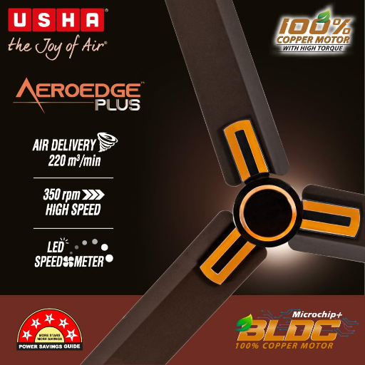 USHA AeroEdge Plus 1200mm BLDC Ceiling Fan with IR Remote | LED Indicator | BEE 5 Star Rated Energy Efficient | 100% Copper Motor | High Air Delivery 220CMM | 2 Year Warranty | (Smoke Brown)-https://media.vyaparify.com/vcards/products/241061/product_1747574288_6829de108c051.png Image