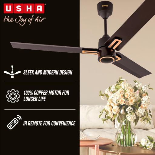 USHA AeroEdge Plus 1200mm BLDC Ceiling Fan with IR Remote | LED Indicator | BEE 5 Star Rated Energy Efficient | 100% Copper Motor | High Air Delivery 220CMM | 2 Year Warranty | (Smoke Brown)-https://media.vyaparify.com/vcards/products/241062/product_1747574288_6829de1097dbc.png Image