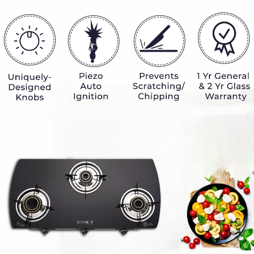 BLOWHOT Jasper 3 Burner Auto Ignition Heavy Brass BurnerGas Stove - Toughened Glass Cook Top - Stainless Steel Frame-https://media.vyaparify.com/vcards/products/244291/product_1747720888_682c1ab84968b.png Image