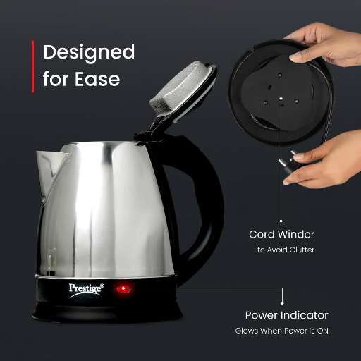 Prestige 1.5 Litres Electric Kettle (PKOSS 1.5)|1500W | Silver - Black| Automatic Cut-off | Stainless Steel | Rotatable Base | Power Indicator | Single-Touch Lid Locking-https://media.vyaparify.com/vcards/products/246875/product_1747744458_682c76cac7be8.png Image
