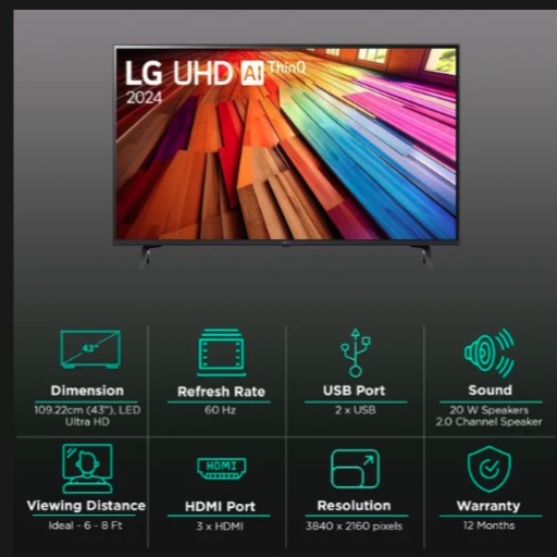 LG 43 inch 4K Ultra HD LED WebOS TV (43UT801COLA) with Filmmaker Mode (2024 model)-https://media.vyaparify.com/vcards/products/246938/product_1747747595_682c830b4781f.png Image