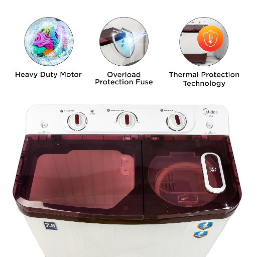 Midea 7.5 kg Semi Automatic Top Load Washing Machine, Maroon White(2 Years Warranty on product, 5 Years Warranty on Motor)-https://media.vyaparify.com/vcards/products/256308/product_1748093842_6831cb9222dd2.png Image