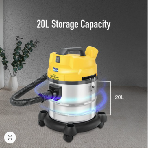 KENT Wet and Dry Vacuum Cleaner KSL 612|1200 W|Blower Function|Flexible hose|Extension tube|Crevice tool|Floor brush|Wet brush| Filter bag|20L Stainless steel body|Rubberized Wheels|Metallic Silver-https://media.vyaparify.com/vcards/products/256396/product_1748100096_6831e400e50d6.png Image