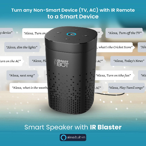 Zebronics Zeb-Smart Bot 5W Wi-Fi Smart Speaker with Ir Blaster, Alexa Built-in, Works with iOS and Android Smartphones (Black)-https://media.vyaparify.com/vcards/products/256604/product_1748159251_6832cb1322648.png Image