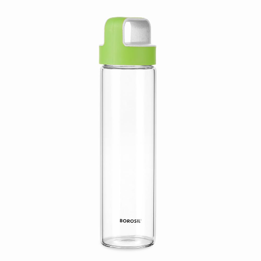 Borosil Neo Glass Water Bottle, Water Bottle for Fridge, Borosilicate Glass, Extreme Temperature Resistant, For Hot & Cold Water, Milk, Lassi, Juice, Steel Lid, 550 ml-Green-https://media.vyaparify.com/vcards/products/257931/product_1748244110_6834168ec6356.png Image