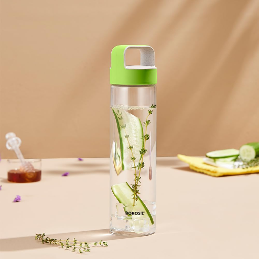 Borosil Neo Glass Water Bottle, Water Bottle for Fridge, Borosilicate Glass, Extreme Temperature Resistant, For Hot & Cold Water, Milk, Lassi, Juice, Steel Lid, 550 ml-Green-https://media.vyaparify.com/vcards/products/257932/product_1748244110_6834168edf3d0.png Image