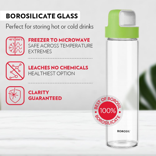 Borosil Neo Glass Water Bottle, Water Bottle for Fridge, Borosilicate Glass, Extreme Temperature Resistant, For Hot & Cold Water, Milk, Lassi, Juice, Steel Lid, 550 ml-Green-https://media.vyaparify.com/vcards/products/257934/product_1748244111_6834168f0f730.png Image