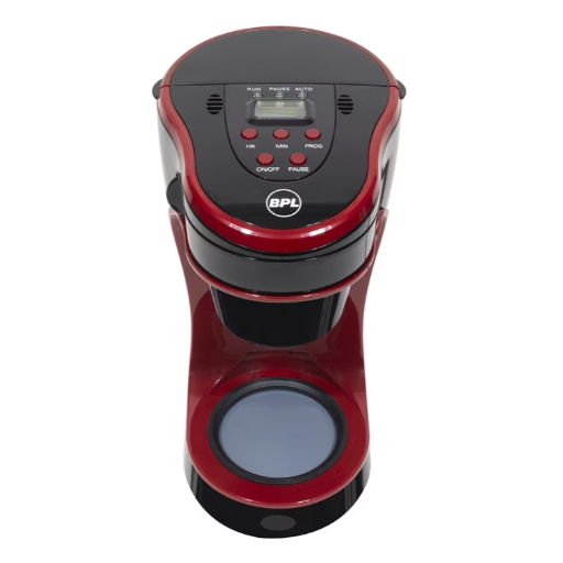 BPL 720ml 750W 6-Cup Coffee Maker with Digital Display with Timer, Removable Filter, Glass Carafe Jar, Water level Indicator, 2 Years Warranty, Black & Cherry Maroon-https://media.vyaparify.com/vcards/products/257998/product_1748245244_68341afcea974.png Image