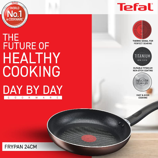 Tefal Day by Day Non Stick Frypan, Smart Thermo Signal Temperature Indicator Technology, Titanium Coating, Black, DDFP-24cm-https://media.vyaparify.com/vcards/products/258950/product_1748260873_683458090d576.png Image
