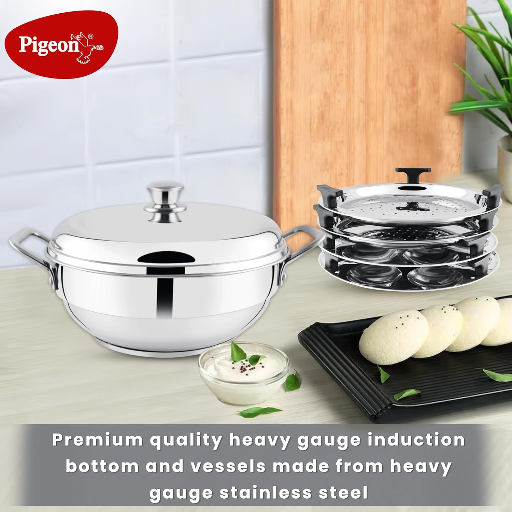 Pigeon by Stovekraft Steelo Multipurpose Stainless Steel Kadai 5L, 280mm with Stainless Base (Silver)-https://media.vyaparify.com/vcards/products/259013/product_1748262284_68345d8c9cda4.png Image