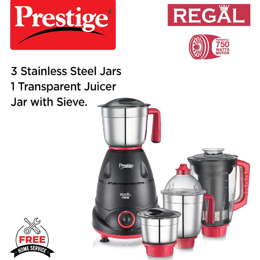 Prestige Regal Mixer Grinder, 750W, 3 Stainless Steel Jar + 1 Juicer Jar, Multi-Color-https://media.vyaparify.com/vcards/products/259105/product_1748265828_68346b646d382.png Image