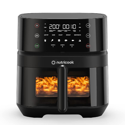 Nutricook Air Fryer, Touch Control Panel, Cook with Little or No Oil, 10 Preset Functions, 1500 Watts, 2 Years Warranty (5.7L VIsion Black)-https://media.vyaparify.com/vcards/products/261340/product_1748357718_6835d2563ec1b.png Image