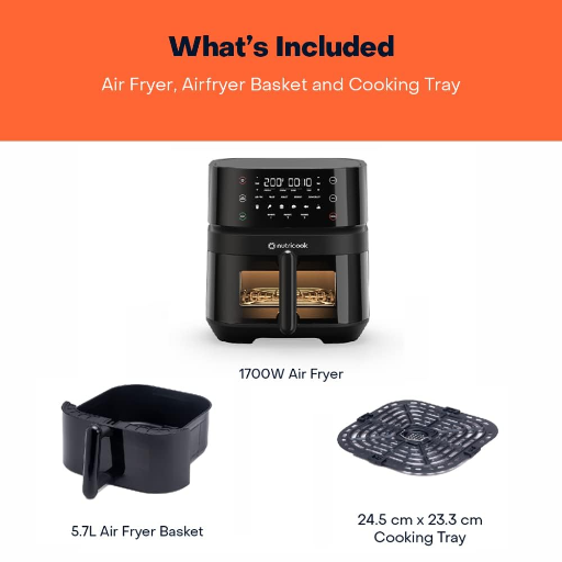 Nutricook Air Fryer, Touch Control Panel, Cook with Little or No Oil, 10 Preset Functions, 1500 Watts, 2 Years Warranty (5.7L VIsion Black)-https://media.vyaparify.com/vcards/products/261343/product_1748357718_6835d2568dee4.png Image