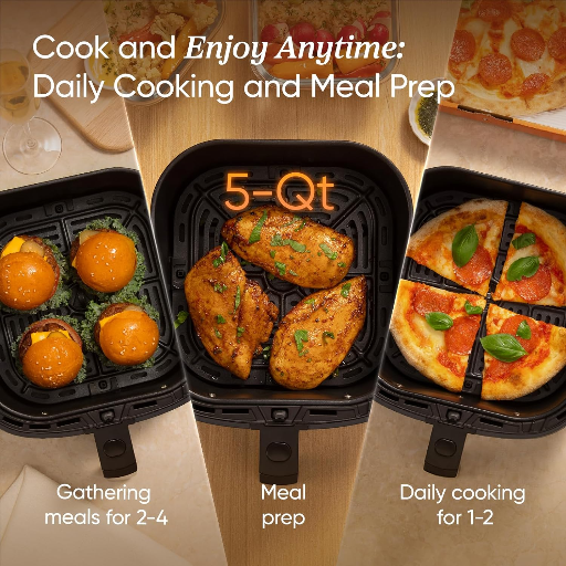 COSORI Air Fryer 5 QT (4.7 Litre) Black, 1500W Fast Cooking 9 Preset Menu, 30 Recipes Cookbook, Grill, Broil, Roast, Toast, Bake, Reheat, Defrost, Digital Touch Panel (CAF-L501)-https://media.vyaparify.com/vcards/products/261345/product_1748357938_6835d33200614.png Image