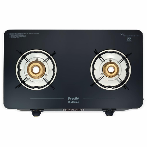 Preethi Alya Glass Top 2 Burner Gas Stove, Manual Ignition, Black with Bati Stand GTS411-https://media.vyaparify.com/vcards/products/296678/product_1750517087_6856c55fec7c6.png Image
