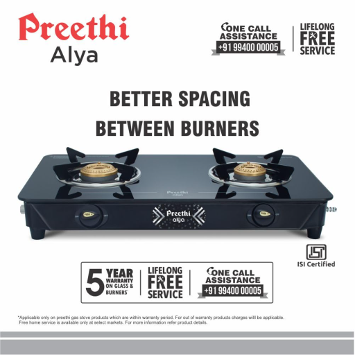 Preethi Alya Glass Top 2 Burner Gas Stove, Manual Ignition, Black with Bati Stand GTS411-https://media.vyaparify.com/vcards/products/296679/product_1750517088_6856c5601a153.png Image