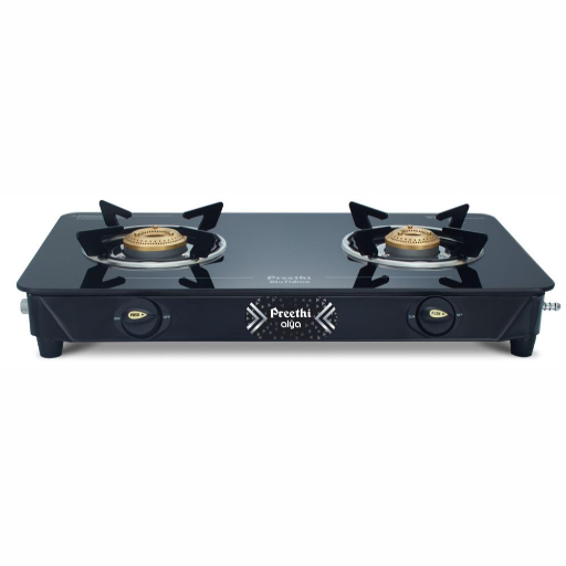 Preethi Alya Glass Top 2 Burner Gas Stove, Manual Ignition, Black with Bati Stand GTS411-https://media.vyaparify.com/vcards/products/296681/product_1750517088_6856c5604e619.png Image