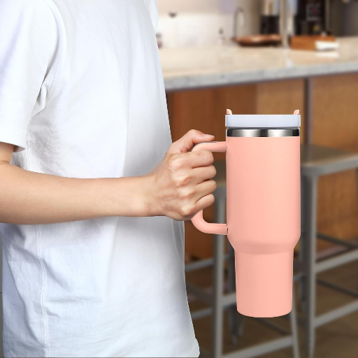  Insulated Reusable Stainless Steel Tumbler with Handle Straw & Lid (1.2L)-LIGHT PINK KANHAIYA GENERAL NX Kanhaiya General