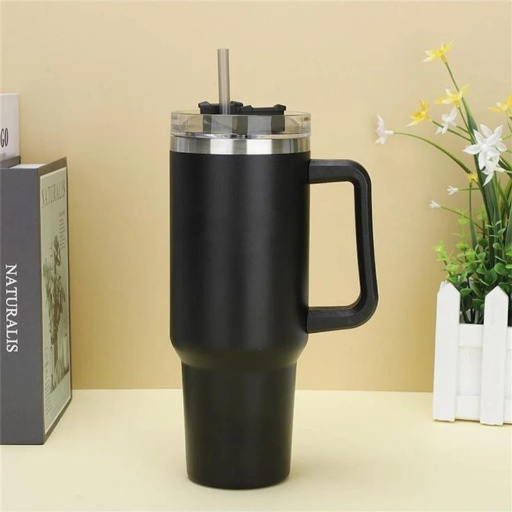  Insulated Reusable Stainless Steel Tumbler with Handle Straw & Lid (1.2L)-BLACK KANHAIYA GENERAL NX Kanhaiya General