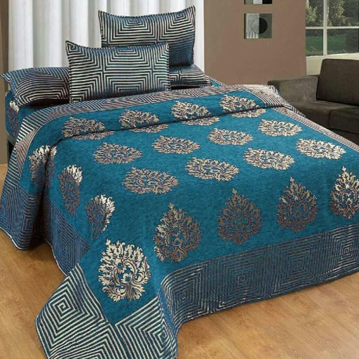 CLASSIC / JHUMKA CHENNILE KING SIZE bedding set by GRIHA AURAwith good weaving quality, Contents -  one double bedsheet, two pillow covers  ( 1+2 ) King sizeWeight-2.5 kg-https://media.vyaparify.com/vcards/products/335003/product_1756136026_68ac825a60dd3.png Image