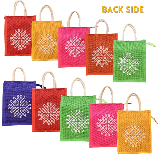 SS Eco-Life Jute Return Gift Bag. Ganesh & Kolam Print | Zip Closure | Rope Handle | 8x10x5-https://media.vyaparify.com/vcards/products/351307/product_1757920674_68c7bda2ee68b.png Image