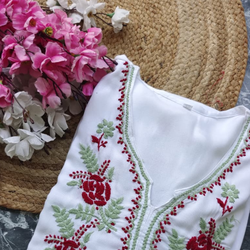 Designer white kurta with dual colour thread fine chikankari work.  F-https://media.vyaparify.com/vcards/products/360047/product_1758389613_68cee56d4098c.png Image