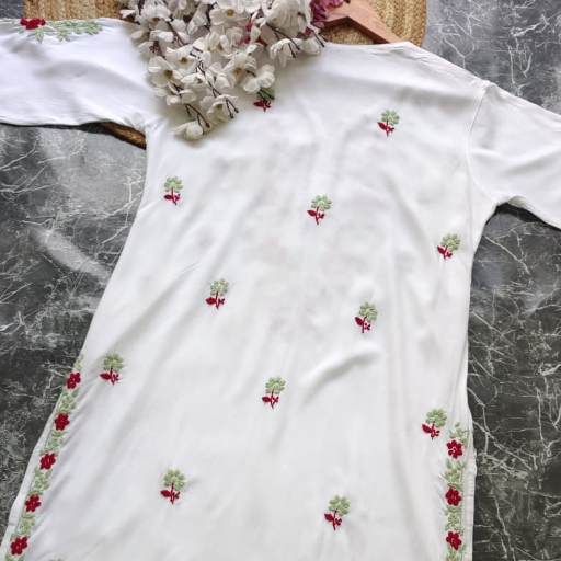 Designer white kurta with dual colour thread fine chikankari work.  F-https://media.vyaparify.com/vcards/products/360048/product_1758389613_68cee56d654ff.png Image