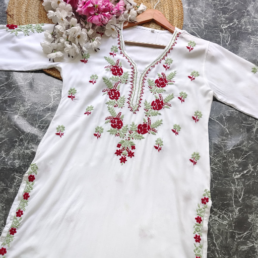 Designer white kurta with dual colour thread fine chikankari work.  F-https://media.vyaparify.com/vcards/products/360051/product_1758389613_68cee56da36b5.png Image