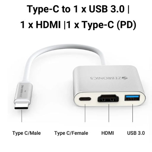 Zeb TA150 Pro Type-C to 1 x USB 3.0 | 1 x HDMI | 1 x Type-C (PD)-https://media.vyaparify.com/vcards/products/412017/product_1763111165_6916f0fd6ca94.png Image