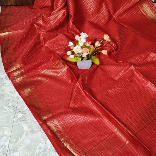 Fancy Semi Silk saree with Copper zaree Checks Design - Image 1
