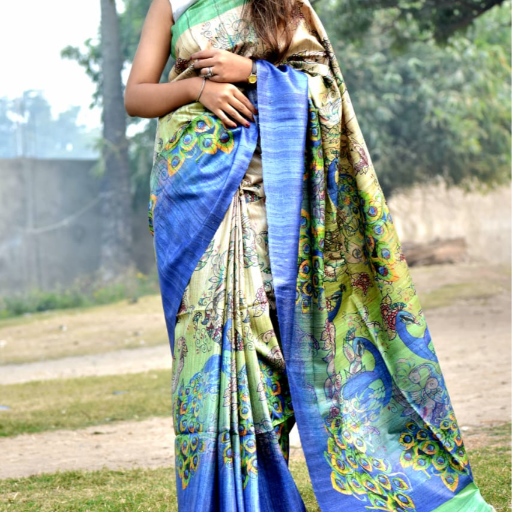 Tussar Ghicha silk Saree With Digital print Design - Image 1