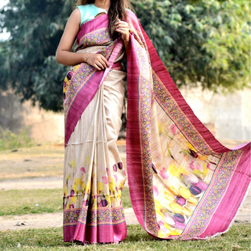Tussar Ghicha silk saree with Digital print Design -  - Buy Online at MD AYAAZ ANWAR