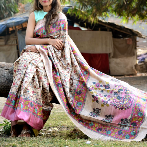 Tussar Ghicha silk saree with Digital print Design - Image 1