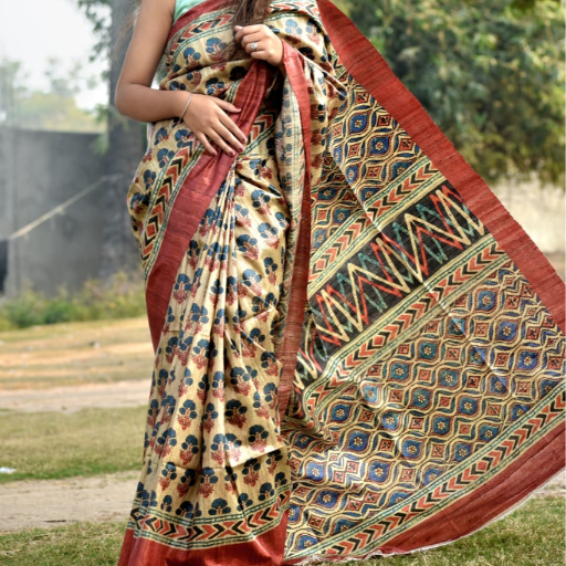 Tussar Ghicha silk saree with Digital print Design - Image 2