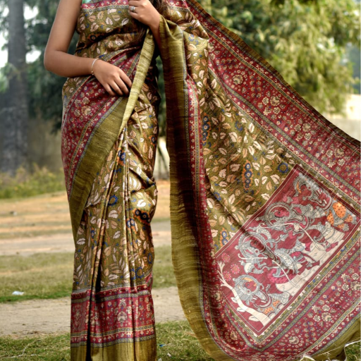 Tussar Ghicha silk saree with Digital print Design - Image 3