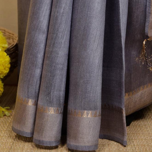 Tussar Munga silk saree with Golden zari Border Dobi weaving Design - Image 1