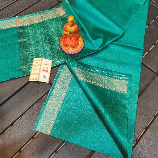 Tussar Munga silk saree with Golden zaree Border Dobi weaving Design - Image 1